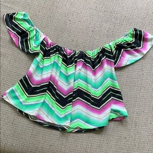 bright off the shoulder shirt